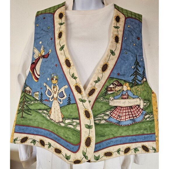 Hand-sewn Sunflower/Angel Vest Spirit of Hope Fabric Panel Women's Size L/XL - Picture 3 of 7